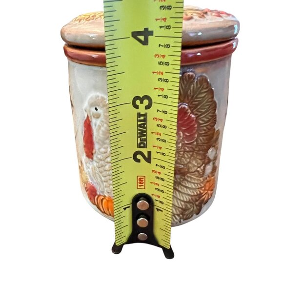 Vintage Ceramic Turkey Pinecone Autumn Canister Lid Small Crock Oak Leaves 4" - Picture 9 of 10